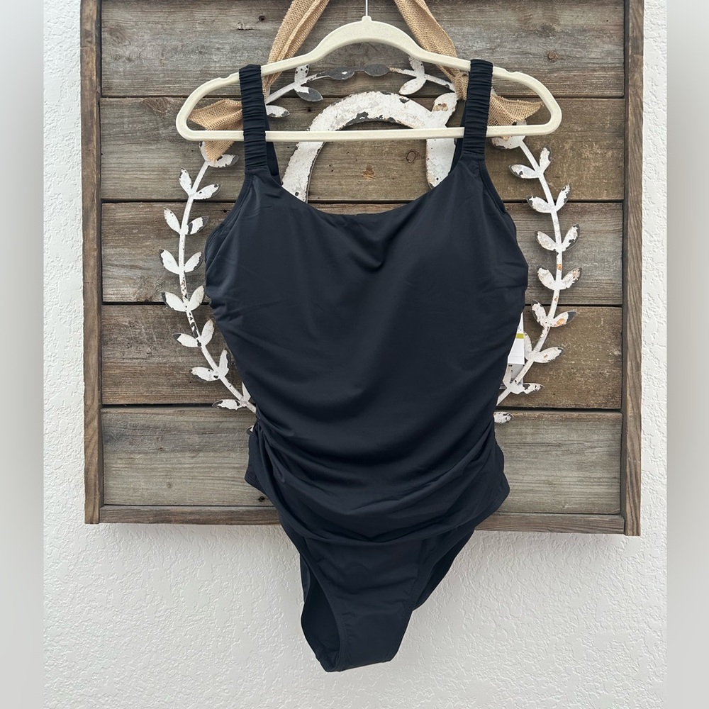 Jantzen black ruched front slimming underwire one piece swimsuit ladies‎ 14 NWT